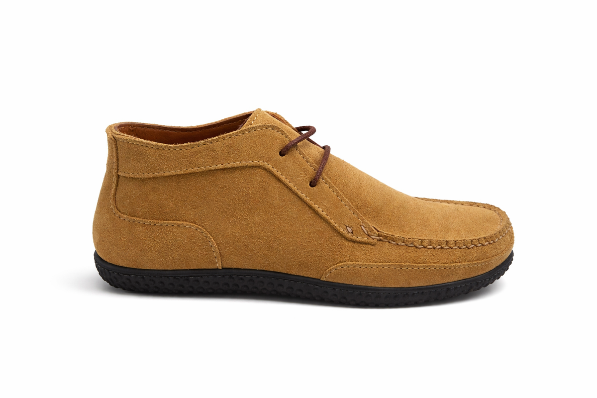 オート　ヴォルティージュ Men's Mt. Desert Boot: Barefoot Comfort in Toast Suede – Quoddy.com
