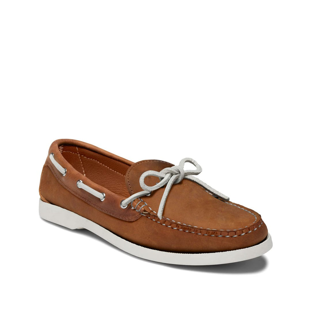 Women’s Canoe Shoe, Made to Order, moccasin construction, boat sole, multiple leather, hardware and lace options. Quoddy