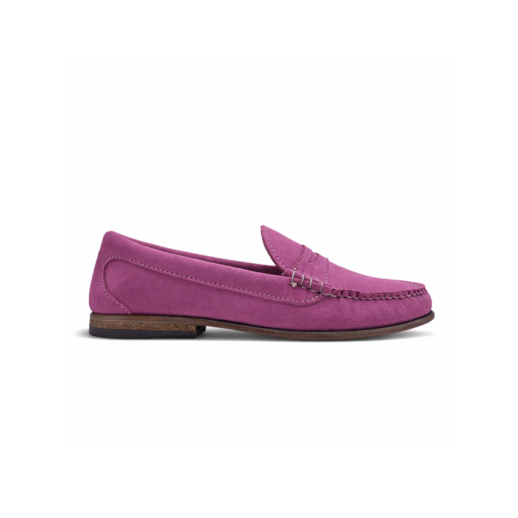 pink dress loafers Women's Penny Lug Sole Loafer In Pink & Beige Suede