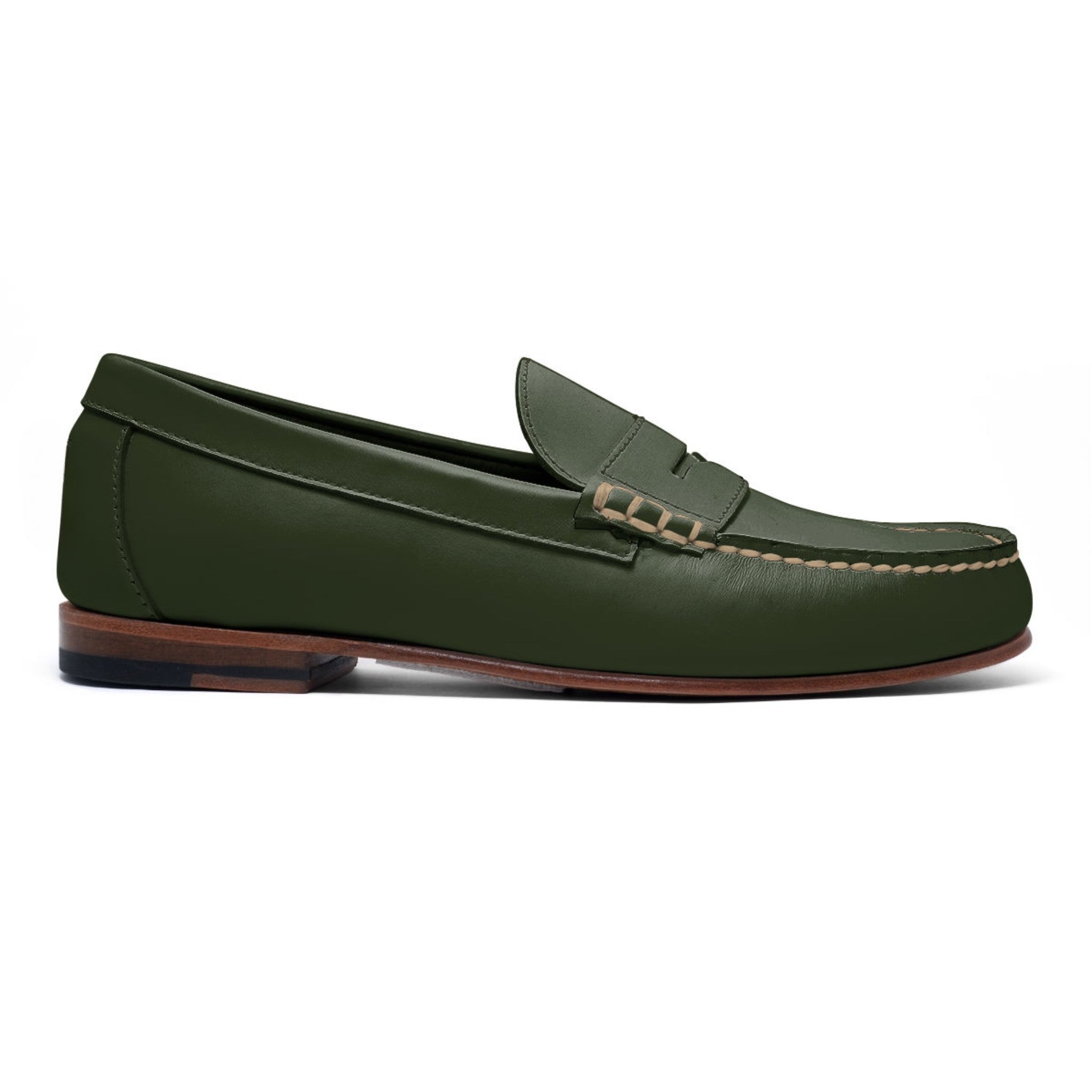 Men\'s Green moccasin Leather Penny Loafers Buy Lethato Penny Driver Loafers - Green main image 4