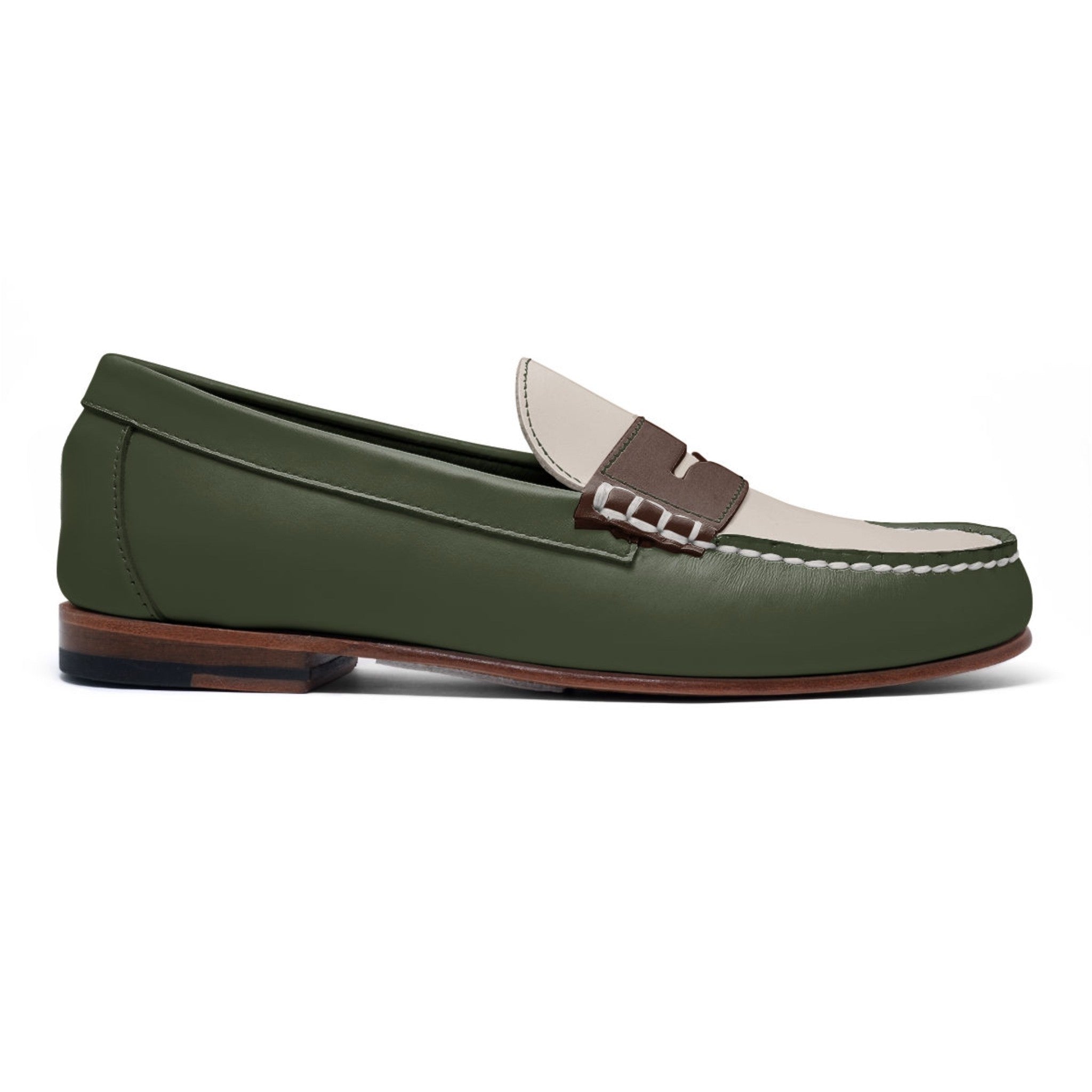 Men's Penny Loafer Classic LE: Green/Brown/Ivory Men's Penny Loafer Classic LE: Green/Brown/Ivory