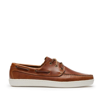 Men’s Runabout Shoe in Whiskey, moccasin construction, handsewn premium leather, cushioned insoles, Vibram Cup sole, Quoddy