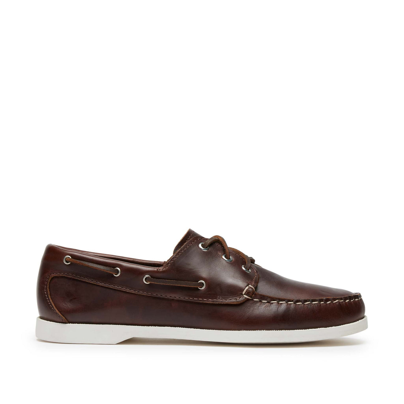 Men’s Quoddy Head Boat Shoe in Brown, premium moccasin construction leather, boat sole, full perimeter lacing, unlined, Quoddy