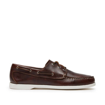 Men’s Quoddy Head Boat Shoe in Brown, premium moccasin construction leather, boat sole, full perimeter lacing, unlined, Quoddy