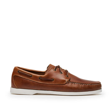 Men’s Quoddy Head Boat Shoe in Whiskey, premium moccasin construction leather, boat sole, full perimeter lacing, unlined, Quoddy