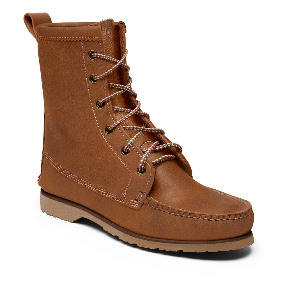 Women’s Soprano Boot, Made to Order, moccasin construction, Vibram sole, multiple leather, saddle and lining options. Quoddy